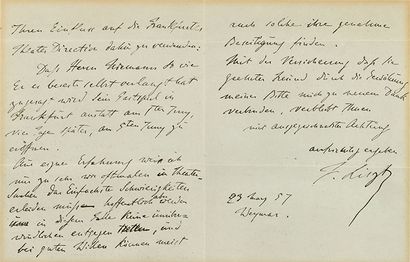 LISZT Franz (1811-1886) L.A.S. " F. Liszt", Weimar 23 March 1857, to a friend; 3...