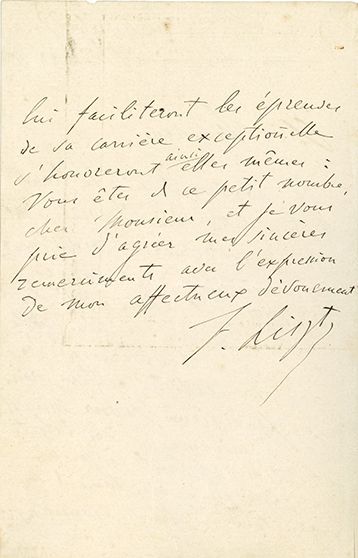 LISZT Franz (1811-1886) L.A.S. " F. Liszt", Weimar 6 April 1877; 1.5 pages in-8....