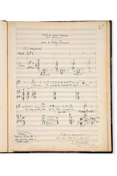 MASSENET Jules (1842-1912) MANUSCRIT MUSICAL autograph signed " J. Massenet ", Cossack...