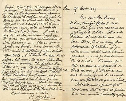 MÉLIÈS Georges (1861-1938) 
L.A.S. "G. Méliès", Paris 25 September 1929, to Auguste...