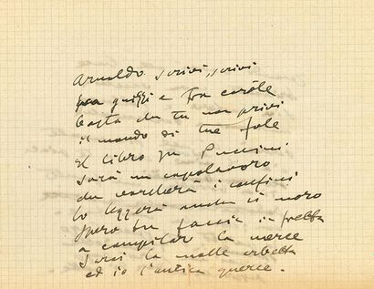 PUCCINI Giacomo (1858-1924) 
Autograph poem, [circa 1920]; 2 pages oblong in-8. 

Draft...