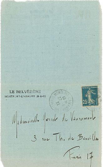 RAVEL Maurice (1875-1937) 
L.A.S. "Maurice Ravel", Le Belvédère, Montfort l'Amaury...