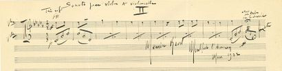 RAVEL Maurice (1875-1937) 
MANUSCRIT MUSICAL autograph signed "Maurice Ravel", Sonata...