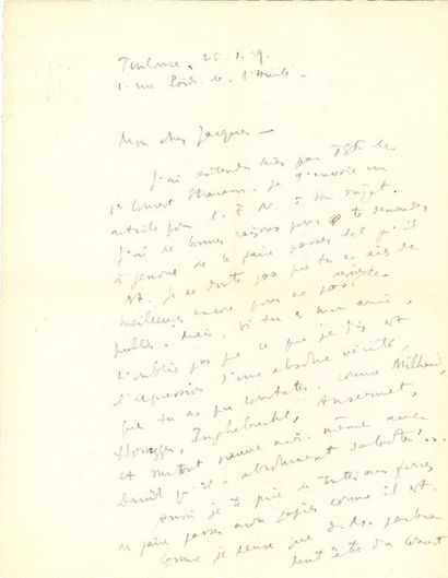 SAUGUET Henri (1901-1989) MANUSCRIPT autograph signed " Henri Sauguet ", Les Concerts....