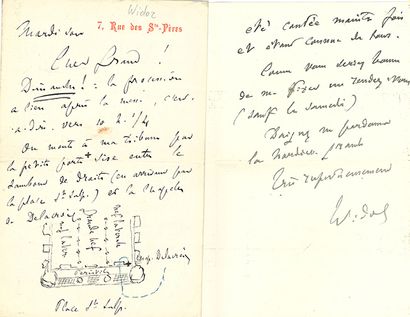 WIDOR Charles-Marie (1844-1937) 6 L.A.S. "Widor", Paris 1910-1915 and n.d., to Jules...