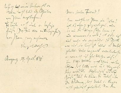 WOLF Hugo (1860-1903) L.A.S. « Hugo Wolf », Bregenz 29 avril 1891, à son ami Oskar...