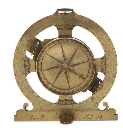 null Surveyor's compass in brass pierced and en-graved with two divisions in degrees,...