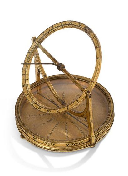 null Superb and rare round equatorial sundial in gilt brass, signed: "CHRISTOPHORUS...