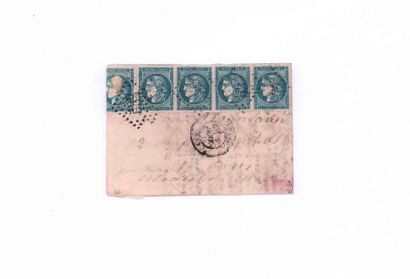 null 
20c Bordeaux type II strip of four TB and one ex. def. obl.
GC 532 c.o.b. BORDEAUX...