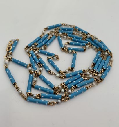 null SAUTOIR Blue enamel, pearls, 18K gold (750)
L.: 104 cm approx. - Pb. : 25.1...