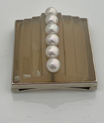 SUZANNE BELPERRON Bracelet «perles fines» Motif agate blonde à gradins et perles...
