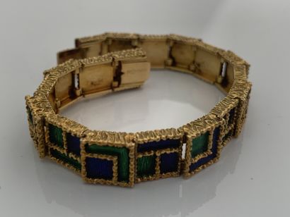 FRED Geometric bracelet,
Blue and green enamel, 18K (750) gold
Signed - Master stamp...