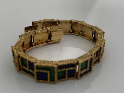 FRED Geometric bracelet,
Blue and green enamel, 18K (750) gold
Signed - Master stamp...