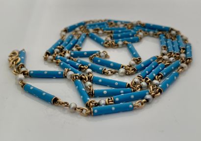 null SAUTOIR Blue enamel, pearls, 18K gold (750)
L.: 104 cm approx. - Pb. : 25.1...