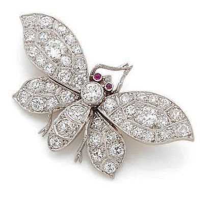  Butterfly brooch Antique cut diamonds, 14K...