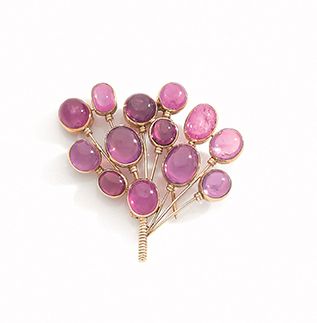 SUZANNE BELPERRON Brooch "bouquet of balloons"
Ruby and pink sapphires cabochons,...