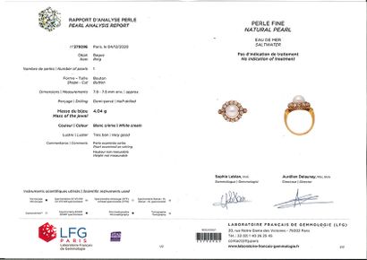null 戒指"PERLE FINE"
精致珍珠，古董切割钻石，18K（750）金
Td.: 48 - Pb.4.04克
附带LFG证书N°379096，证明：
细珍珠，海水
尺寸：7.8...