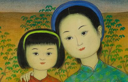 MAI TRUNG THU (1906-1980) Brother and Sisters, 1969 Ink and color on silk, signed...