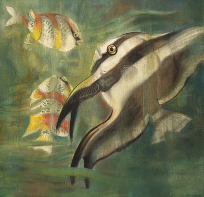 LE PHO (1907-2001) 
Trois poissons 


Encre et couleurs sur soie, signée en bas à...