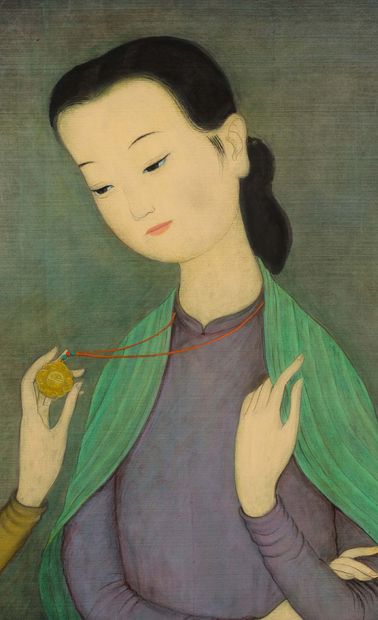 MAI TRUNG THU (1906-1980) The jewellery box, 1960 Ink and color on silk, signed and...