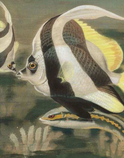 LE PHO (1907-2001) 
Quatre poissons


Encre et couleurs sur soie, signée en bas à...