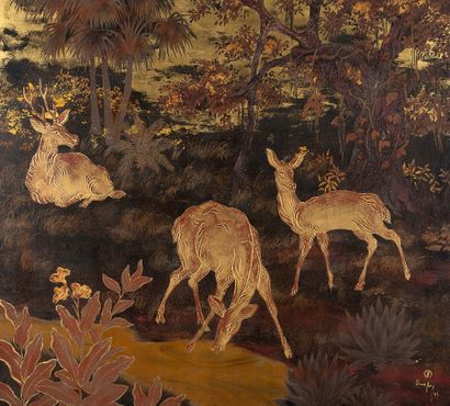 TRAN PHUC DUYEN (1923-1993) Deer, 1949 Lacquered, signed and dated lower right 19...