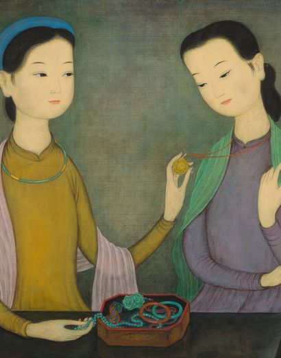 MAI TRUNG THU (1906-1980) 
Le coffret à bijoux, 1960
Encre et couleurs sur soie,...