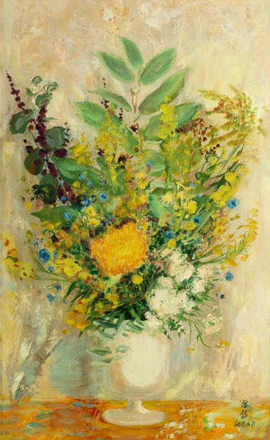 9* LE PHO (1907-2001) 
Fleurs de printemps dans un vase à pied


Huile sur isorel,...