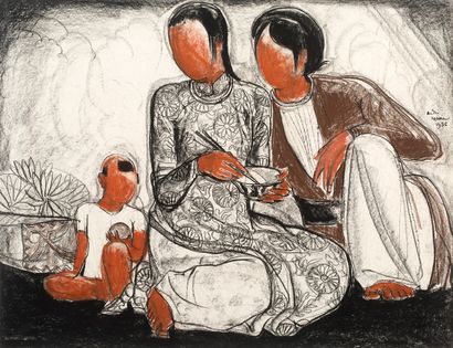 ANDRÉ MAIRE (1898-1984) The meal, 1956 Red chalk, chalk and charcoal on paper, signed...