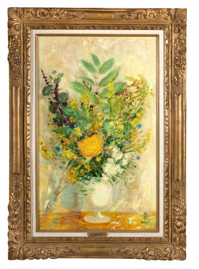 9* LE PHO (1907-2001) Spring flowers in a walking vase Oil on masonite, signed lower...