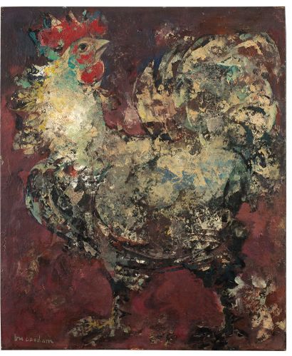 VU CAO DAM (1908-2000) Rooster, circa 1956 Oil on panel, signed lower left 21 9/16...