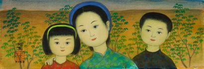 MAI TRUNG THU (1906-1980) 
兄弟姐妹，1969年 


绢本彩墨，左下方有签名和年代，背面有题名和年代。 

在艺术家制作的原画框中。...