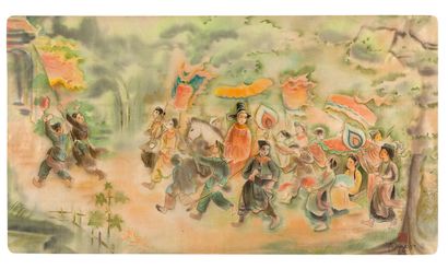 TU DUYEN (1915-2012) The return of the young graduate Ink and color on silk, signed...