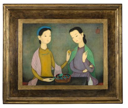 MAI TRUNG THU (1906-1980) The jewellery box, 1960 Ink and color on silk, signed and...
