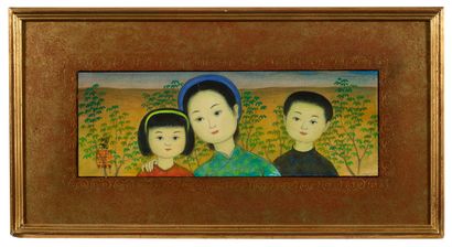 MAI TRUNG THU (1906-1980) Brother and Sisters, 1969 Ink and color on silk, signed...