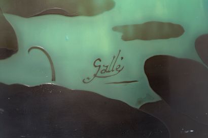 ÉTABLISSEMENTS GALLÉ "IRIS ET LIBELLULES"
非常大的截头圆锥形花瓶，略窄的喇叭形颈部，由多层玻璃花瓶制成，在靠近水洞的蓝...