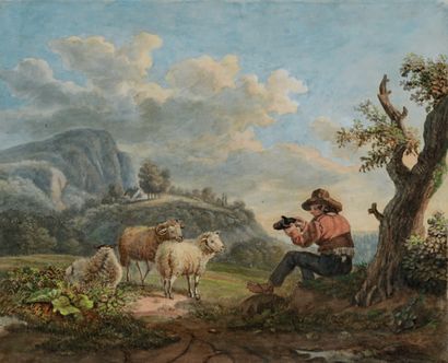 ÉCOLE FRANÇAISE DU XIXE SIÈCLE OLYMPE ROZIER Paysage pastoral
Aquarelle
Vers 1825...