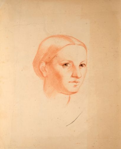 Ecole française, vers 1870 Portrait de femme
Sanguine et pierre noire
54 x 42 cm
Portrait...