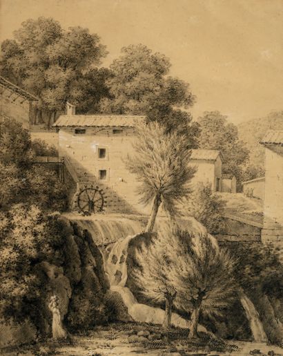 École FRANÇAISE du début du XIXe siècle Landscape with a watermill
Black chalk
38...