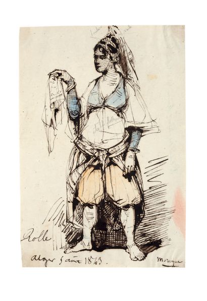 Ecole Moderne Portrait of a Moorish Woman
Pen, brown ink and watercolor
Annotated...