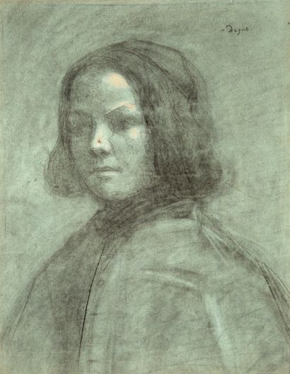 Ecole FRANÇAISE vers 1860 Study of a young boy
Black stone and white chalk on blue...