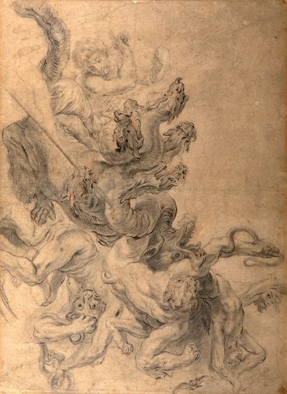 ÉCOLE FLAMANDE DU XVIIE SIÈCLE ATELIER DE PIERRE-PAUL RUBENS The Fall of Rebel Angels
黑色粉笔...