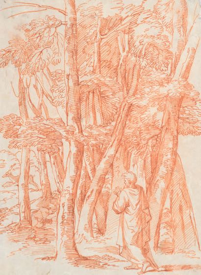 MICHEL II CORNEILLE PARIS, 1642 - 1708 圣休伯特在森林中祈祷
Sanguine 34,2 x 25,5 cm
圣休伯特在森林中祈祷
红色粉笔...