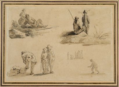 École HOLLANDAISE du XVIIe siècle Figure studies
Black ink and brown wash
16 x 22,8...