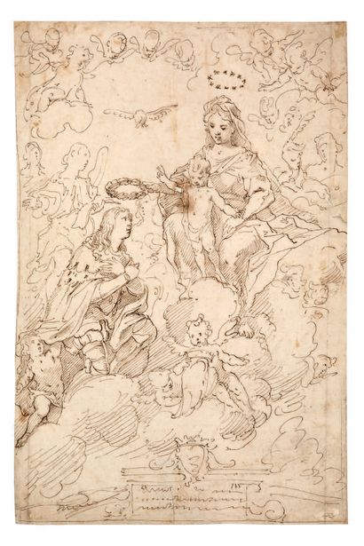 École Française du XVIIe siècle The coronation of Saint Louis
Brown ink 36,8 x 24,3...