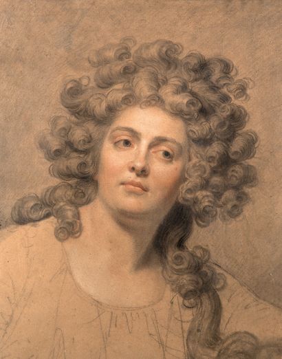 ATTRIBUÉ À CLAUDE-JEAN-BAPTISTE HOIN DIJON, 1750/1817 年轻女子的肖像
黑色石头、白色粉笔和红色粉笔
56 x...