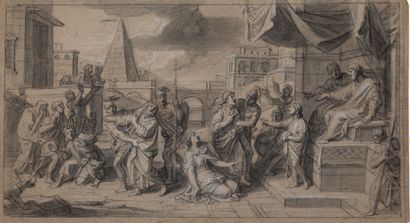 ATTRIBUÉ À FRANÇOIS VERDIER PARIS, C. 1651 - 1730 一套十四幅描绘旧约场景的图画
黑色石头和白色粉笔突出 14.6...