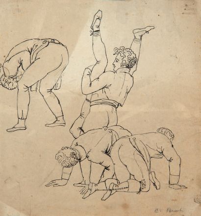 Ecole FRANCAISE, vers 1810 做杂技的男人的研究
笔
签名右下角 apocryphal 20,8 x 19,5 cm
杂技演员的研究
笔...