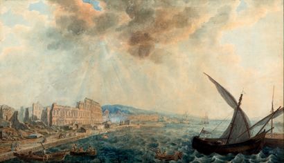 ECOLE PORTUGAISE DU XVIIIE SIÈCLE Vue de Lisbonne après le tremblement de 1755
水彩画...