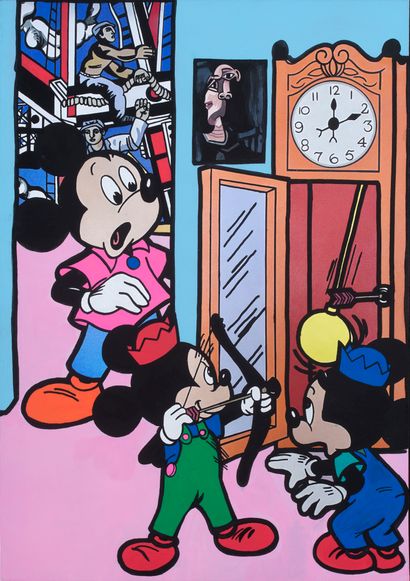 ERRÖ (né en 1932) 
Mickey papa, 2020

Acrylique sur toile, signée et datée au dos

80...